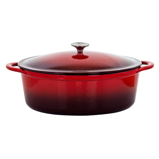 MegaChef 7 Quarts Oval Enameled Cast Iron Casserole in Red