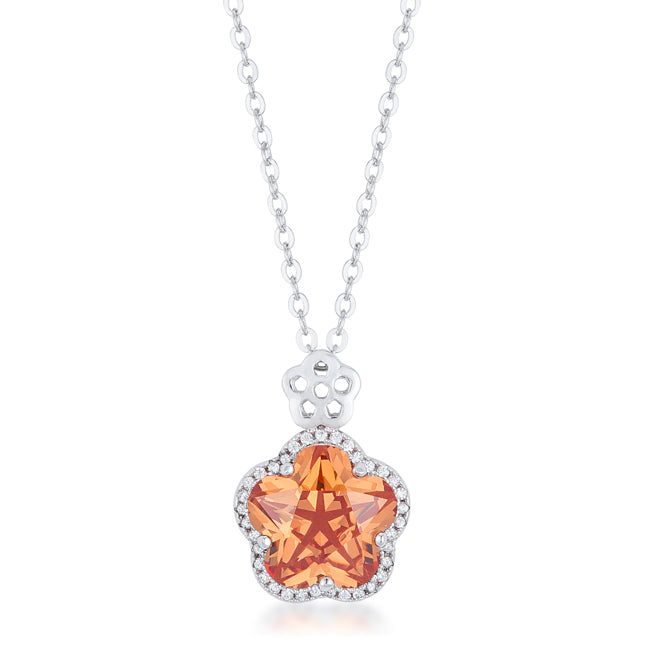 Beautiful Floral Cut Champagne CZ Pendant