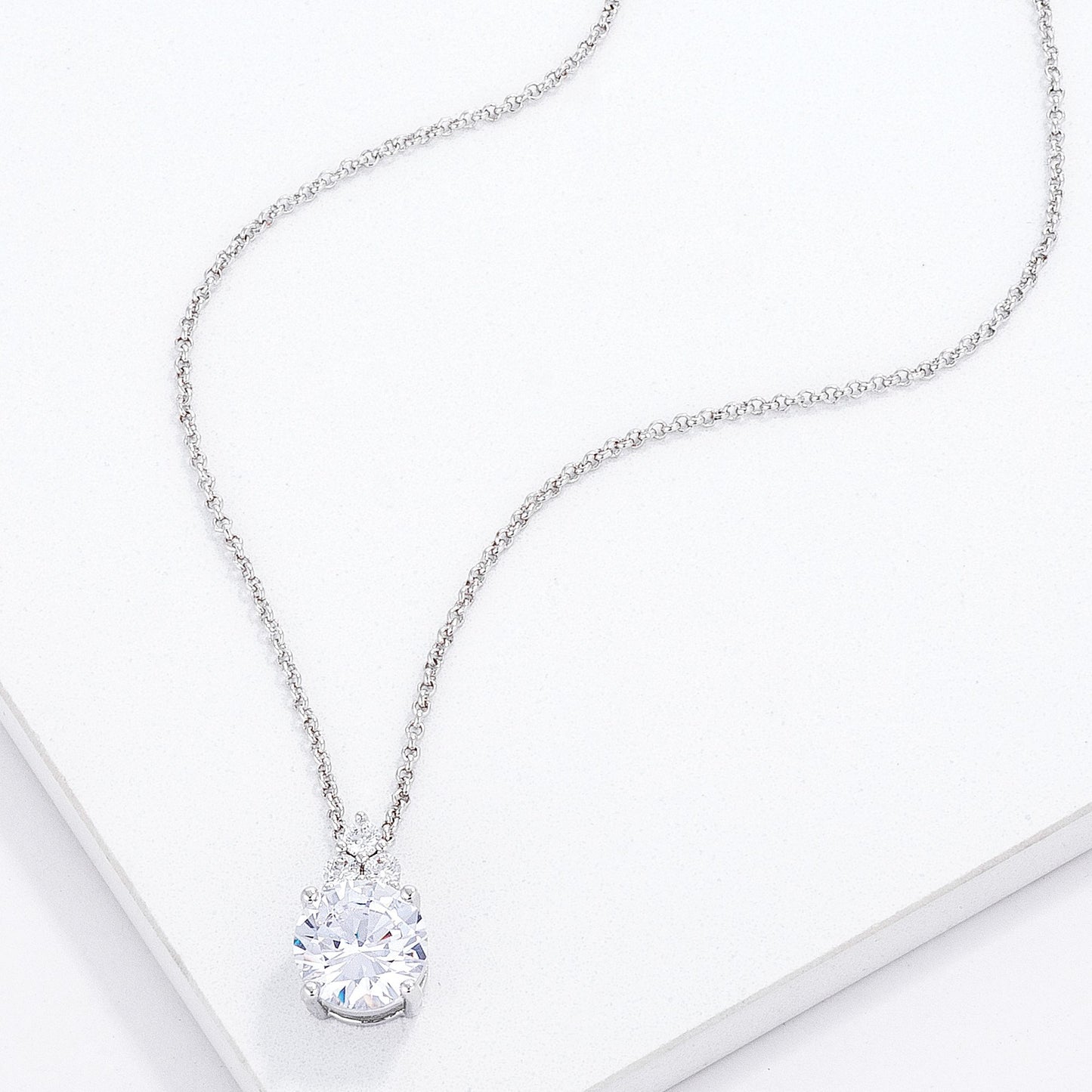 Simple Rhodium Plated 9mm Clear CZ Pendant