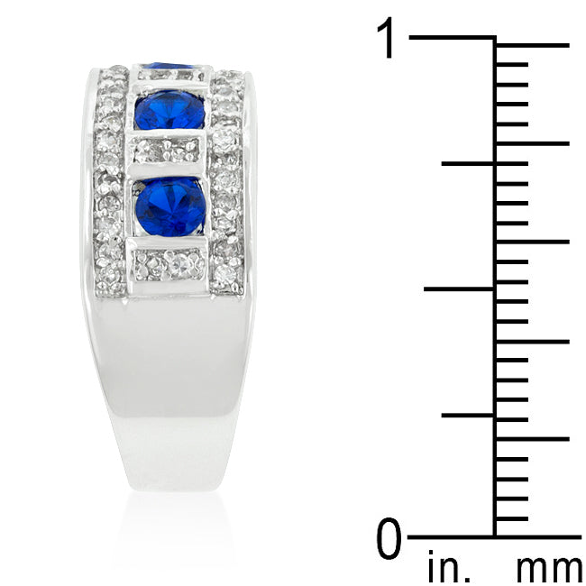 Blue and Clear Encrusted Rhodium Plated Ring