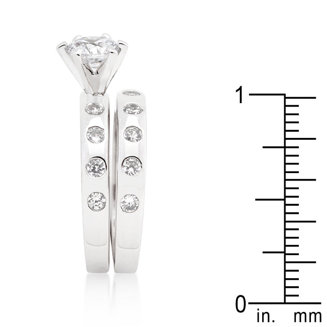 Bezel Set Round Cut Bridal Ring Set