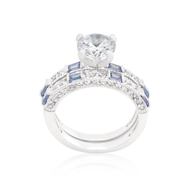 Clear and Tanzanite Cubic Zirconia Ring Set