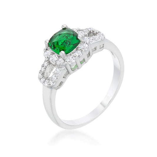 Liz 1.1ct Emerald CZ Rhodium Classic Ring