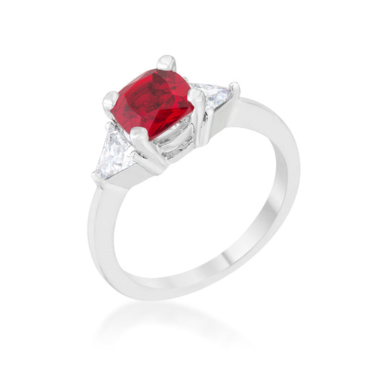 Shonda 1.8ct Garnet CZ Rhodium Cushion Classic Statement Ring