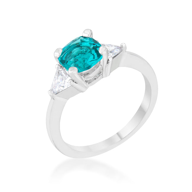 Shonda 1.8ct Aqua CZ Rhodium Cushion Classic Statement Ring