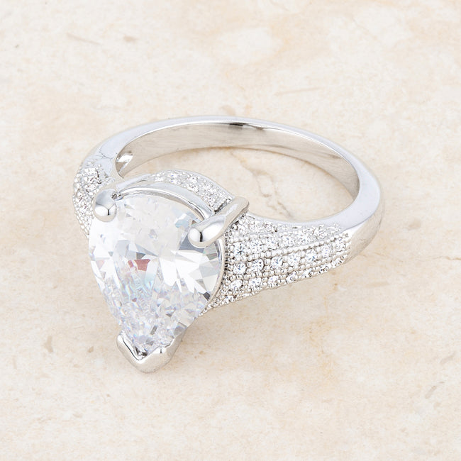 Rhyne 5.8ct CZ Rhodium Pear Cocktail Ring