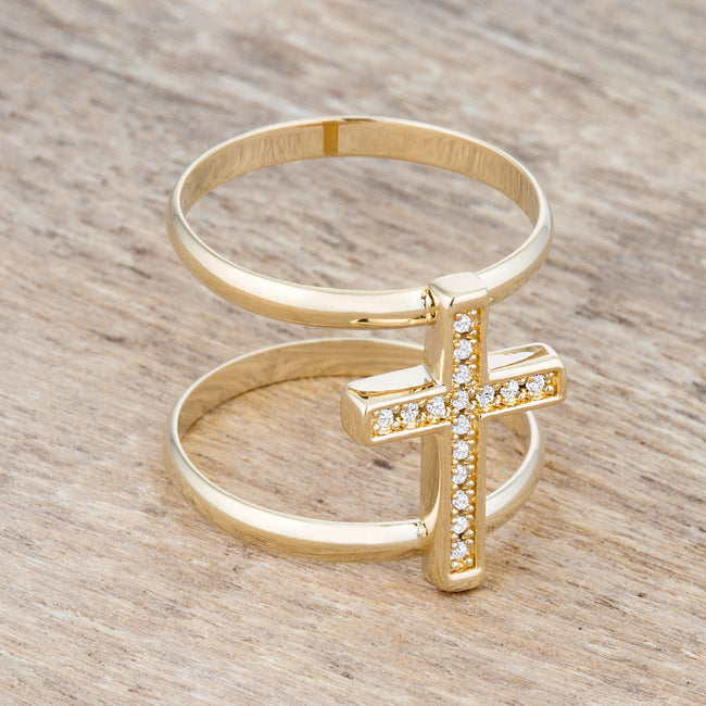 Francis 0.08ct CZ 14k Gold Contemporary Cross Ring