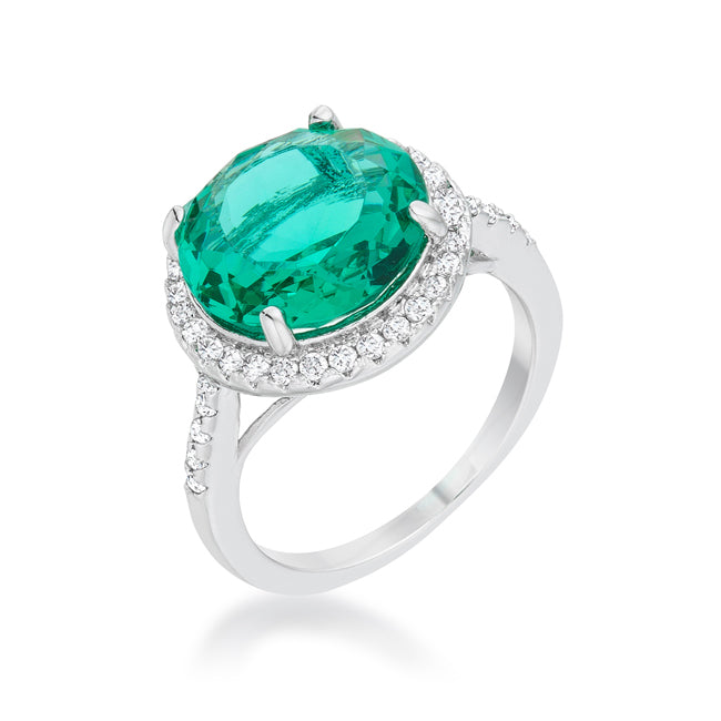 Emie 7.3ct Blue Green CZ Rhodium Classic Ring