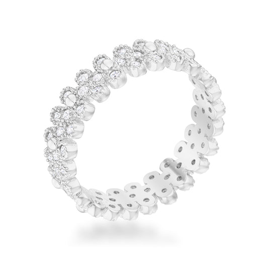 Clara 1ct CZ Rhodium Textured Bezel Set Eternity Ring