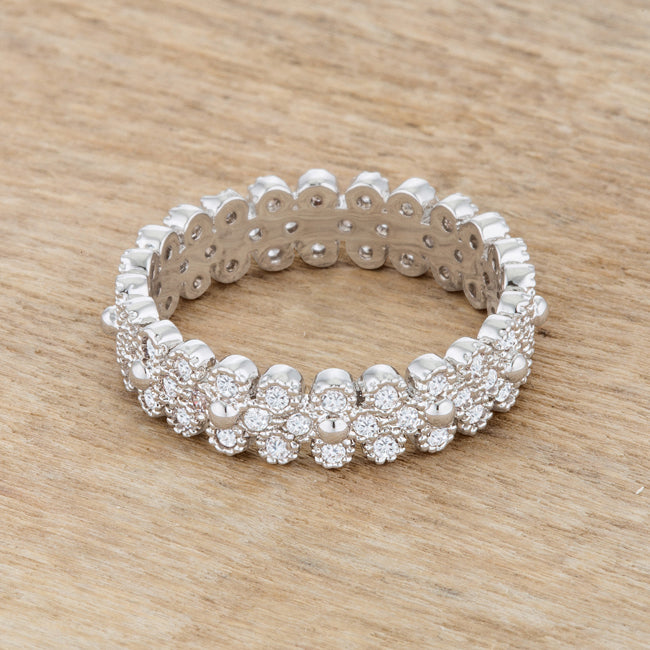 Clara 1ct CZ Rhodium Textured Bezel Set Eternity Ring