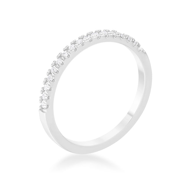 0.11ct CZ Rhodium Plated Classic Band Ring With Round Cut Cubic Zirconia In A Pave Setting