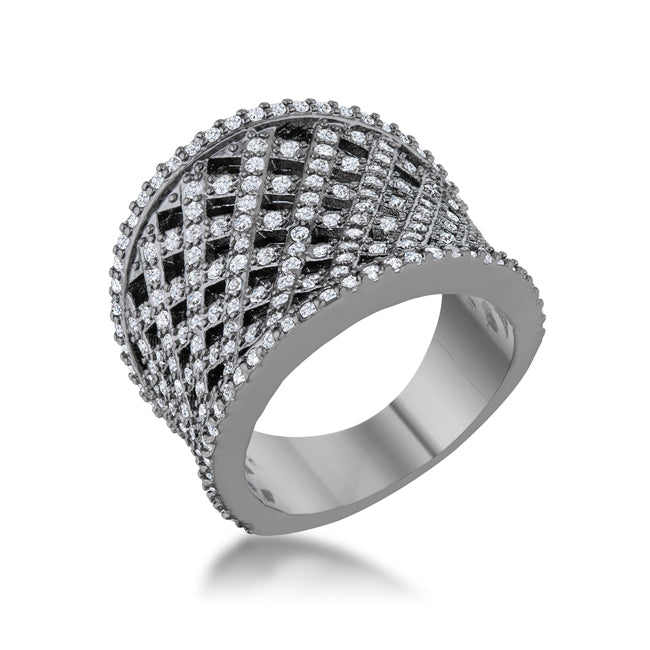 Brin 1.4ct CZ Hematite Wide Woven Style Ring