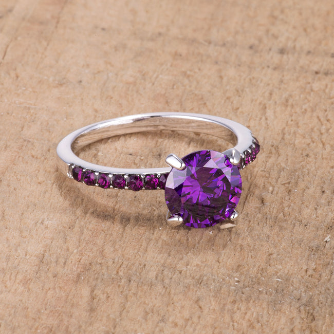 2.3CT Amethyst CZ Rhodium Ring