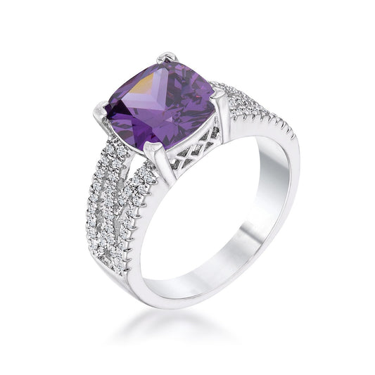 3Ct Elegant Silvertone Criss-Cross Amethyst Purple CZ Engagement Ring