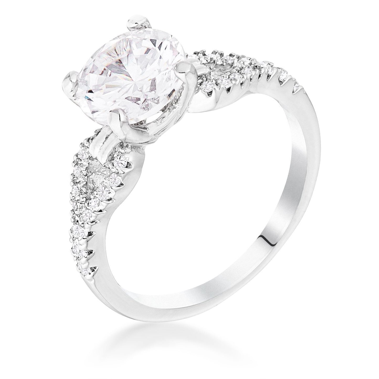 2.11Ct Rhodium Round Cut CZ Petite Ribbon Engagement Ring