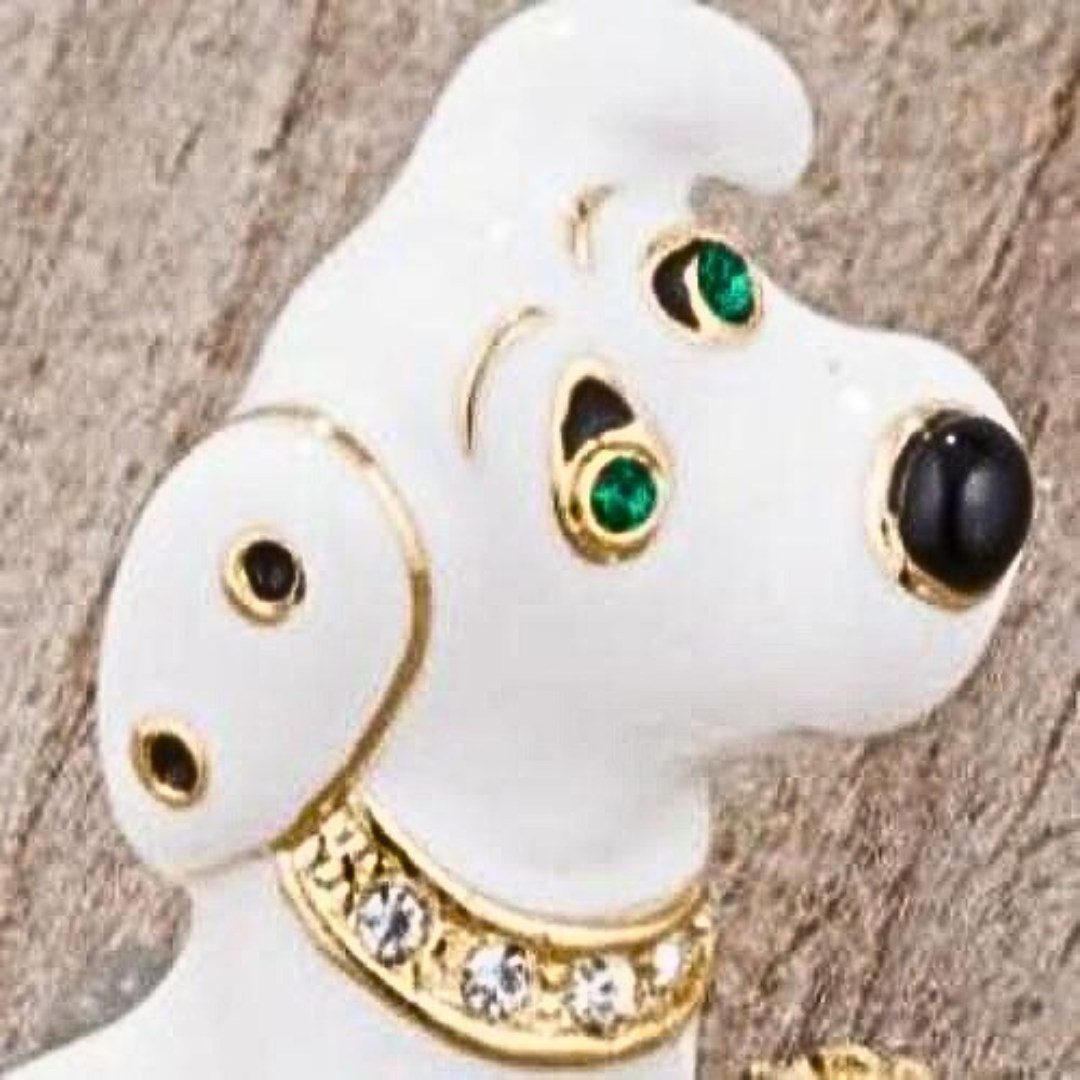 White Dalmatian Brooch With Crystals