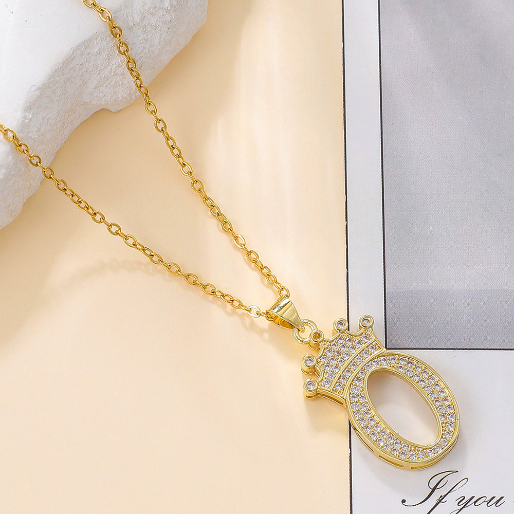 Gold Diamond Queen-City Crown Letter Necklace
