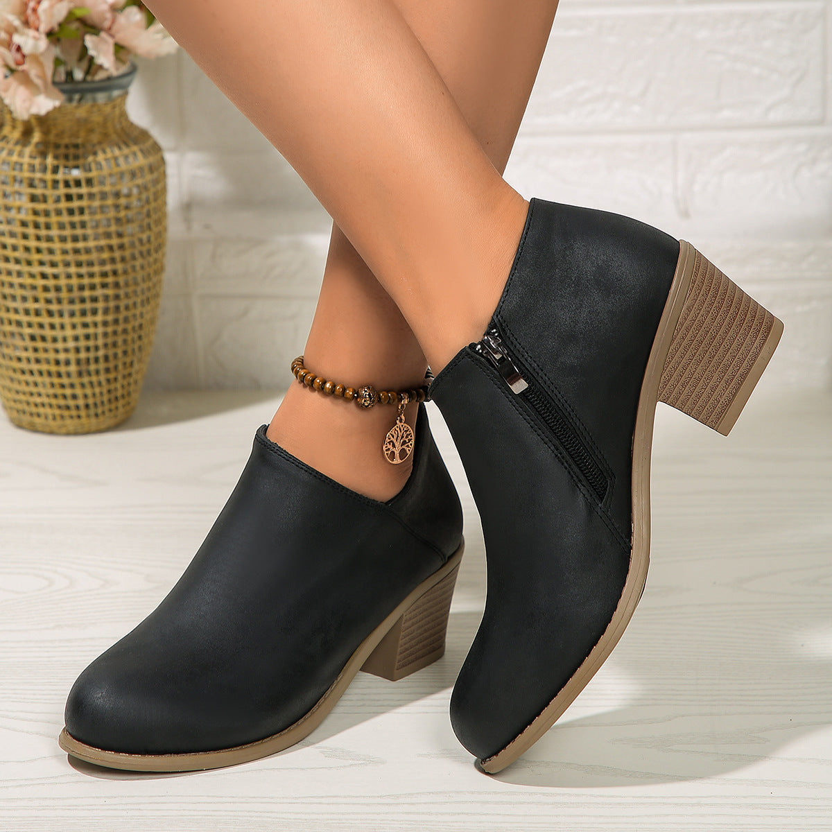 Chunky Round Heel Toe Ankle Boots