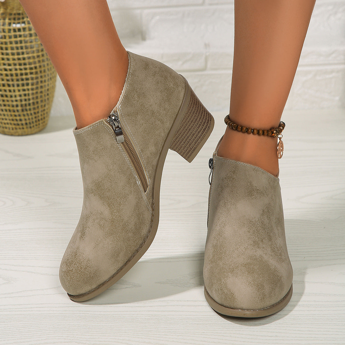 Chunky Round Heel Toe Ankle Boots