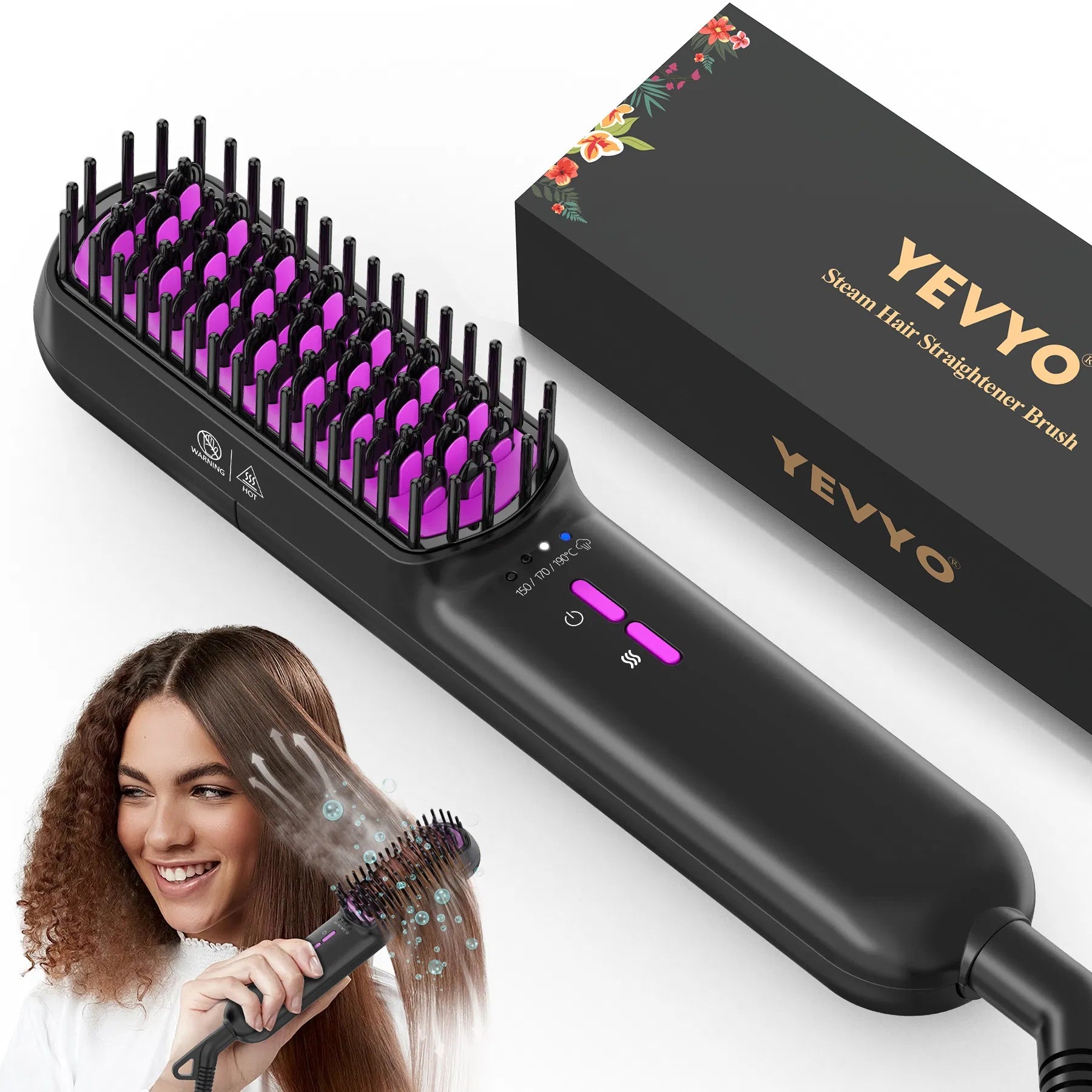 YEVYO Ionic Plus Anti-frizz Steam Straightening Salon Brush