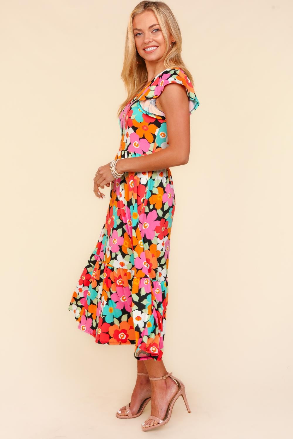 Haptics Floral Midi Dress with Side Pockets