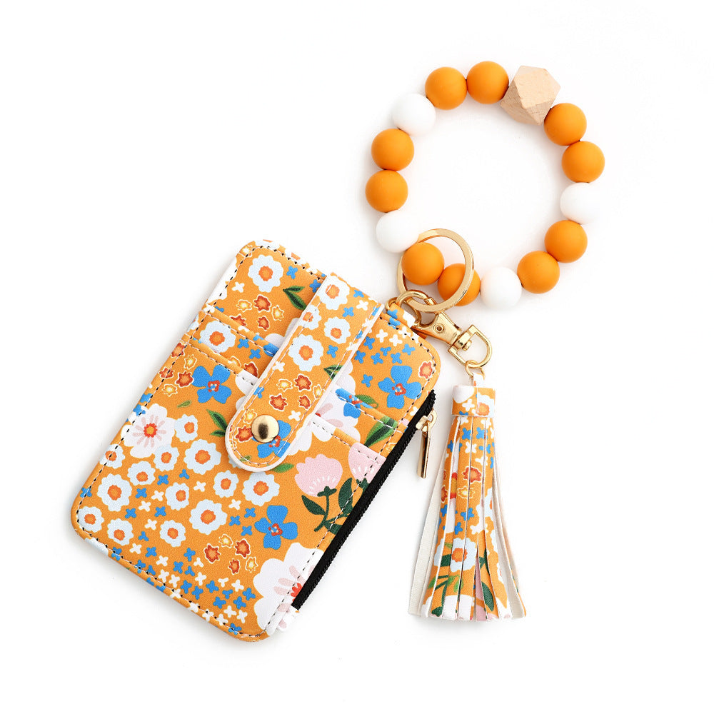 Floral Print Leather Card Bag