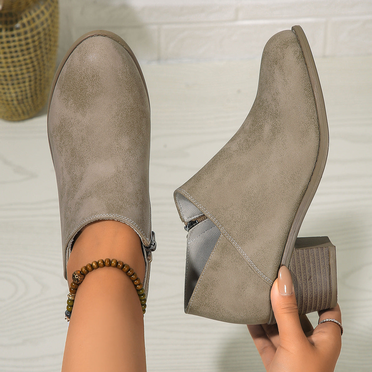 Chunky Round Heel Toe Ankle Boots