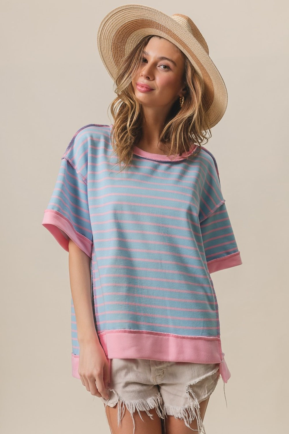 BiBi Exposed Seam Stripe Contrast T-Shirt