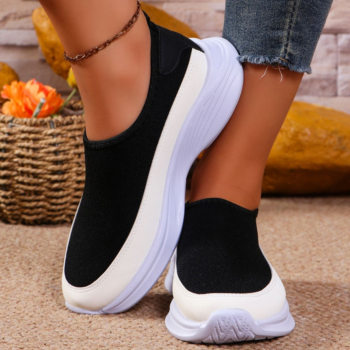 Mesh Contrast Flat Slip-Ons