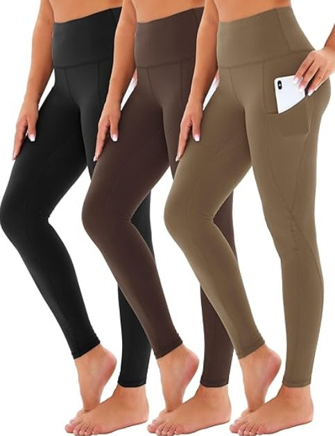 3-Pack Cropped High-waisted Oblique Pocketed Yoga Pants
