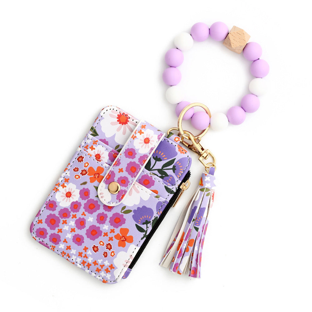 Floral Print Leather Card Bag