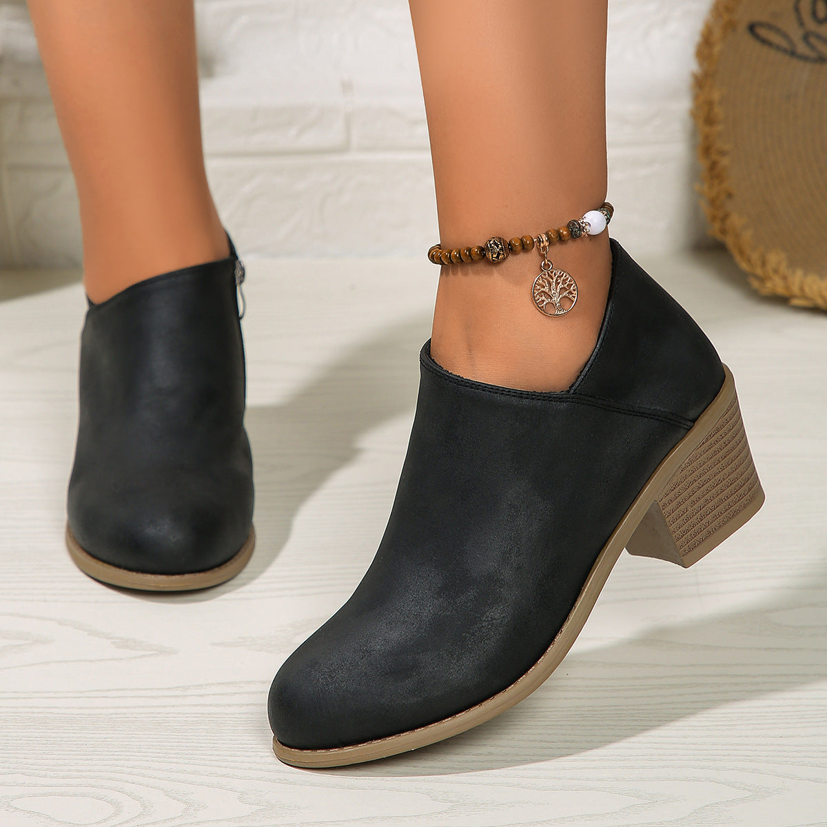 Chunky Round Heel Toe Ankle Boots