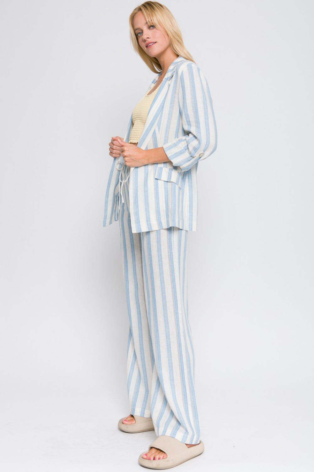 Love Tree Linen Woven Striped Blazer