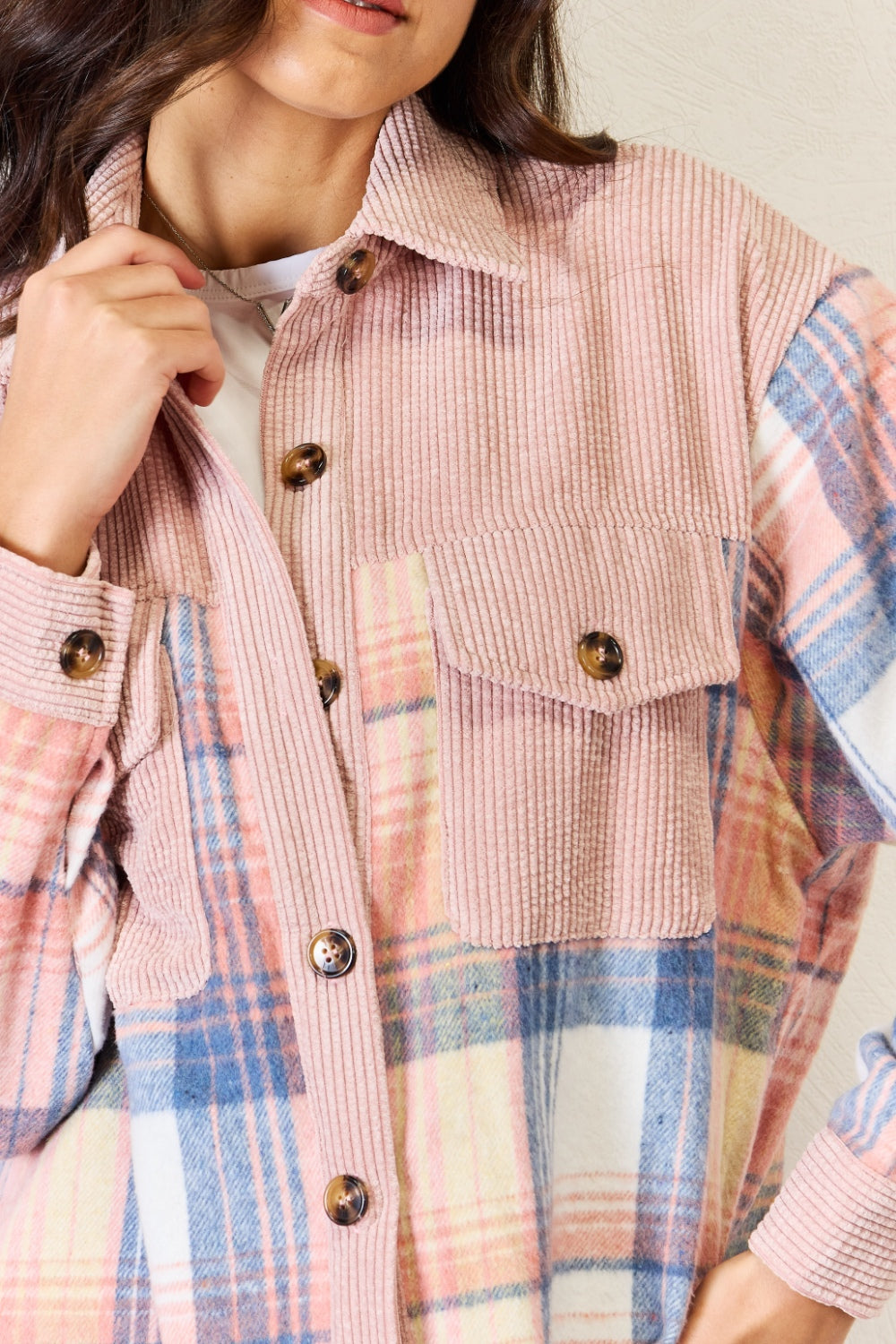 J.NNA Plaid Colorblock Button Down Jacket