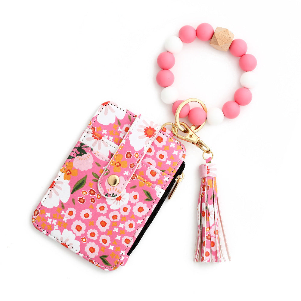 Floral Print Leather Card Bag
