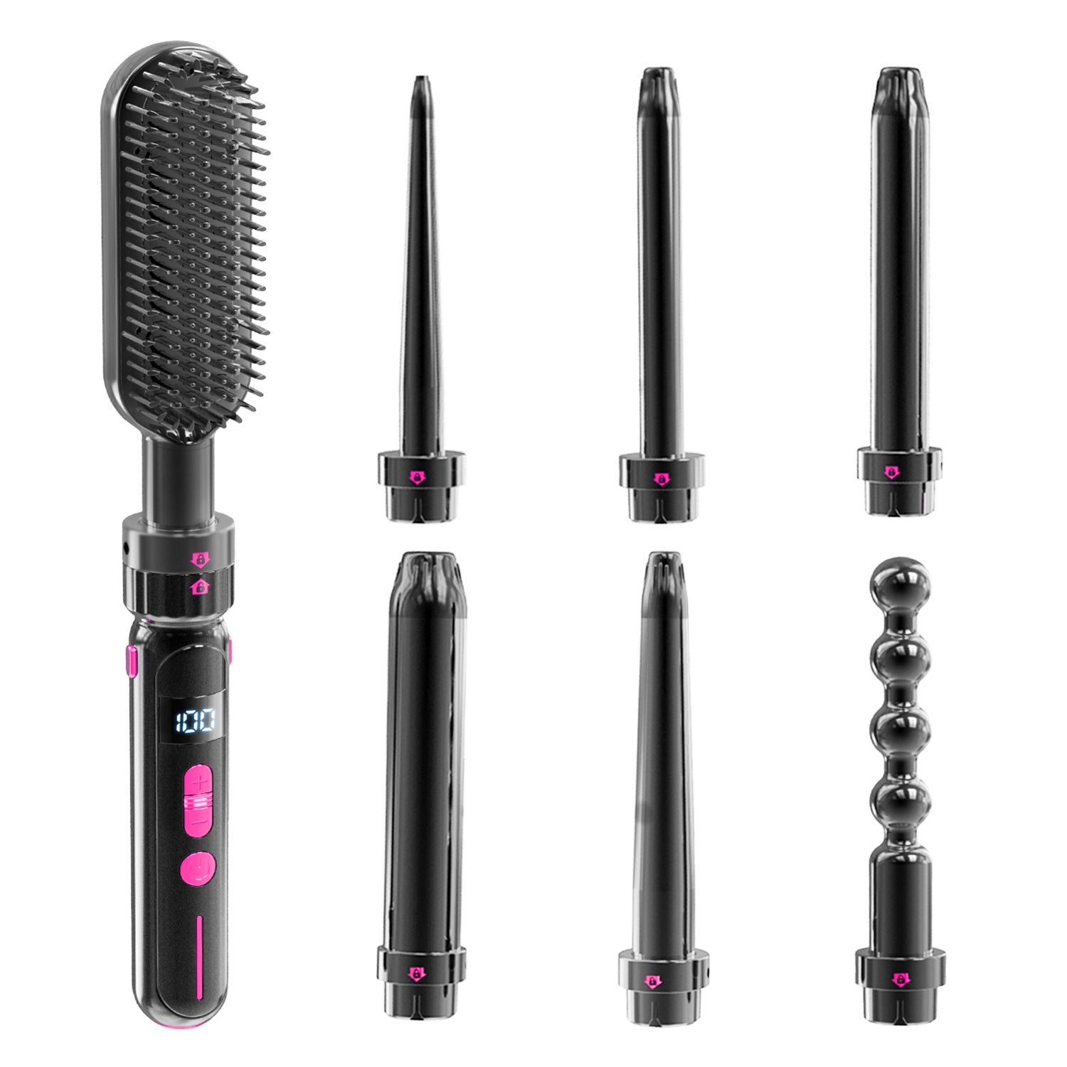 LUSTROUS HAIR 7-in-1 Curly & Straight Interchangeable Curling & Flat Iron Wand Set