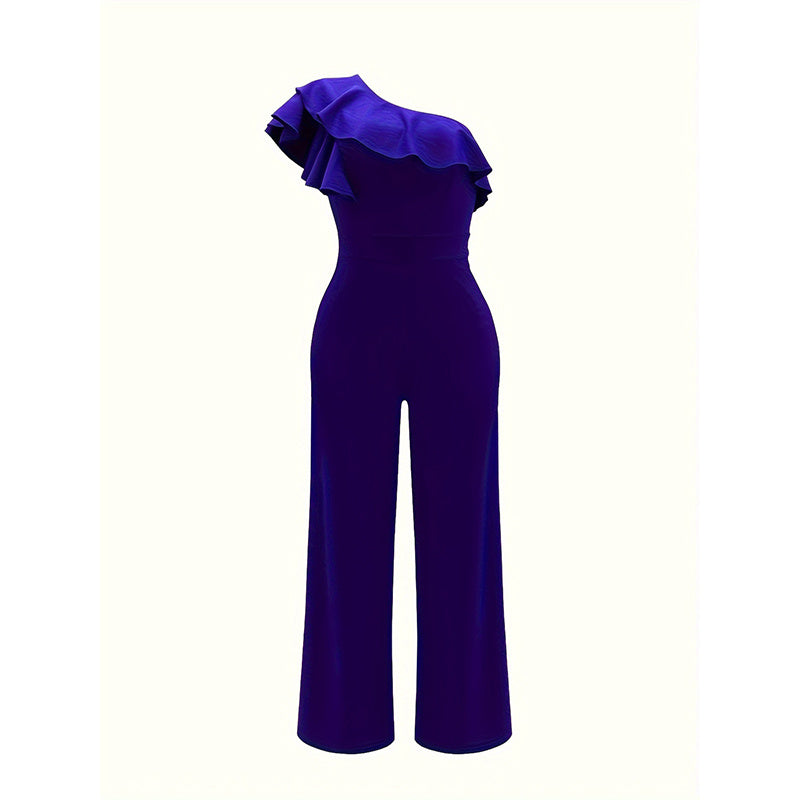 Women's Sleeveless Ruffle One-Shoulder Summer Jumpsuit