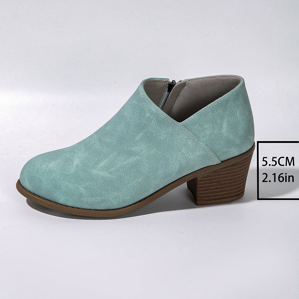Chunky Round Heel Toe Ankle Boots