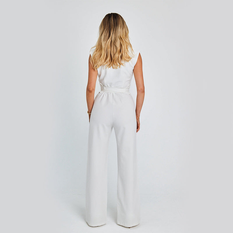 Elegant Long Tie Waist Sleeveless Jumpsuit