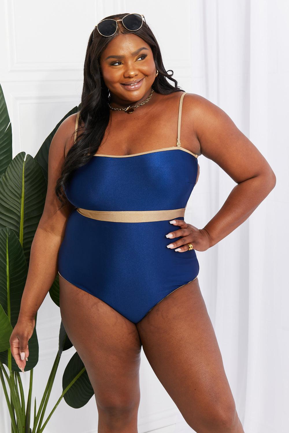 Marina West Swim Wave Break Contrast Trim One-Piece - Glamorous Boutique USA L.L.C.