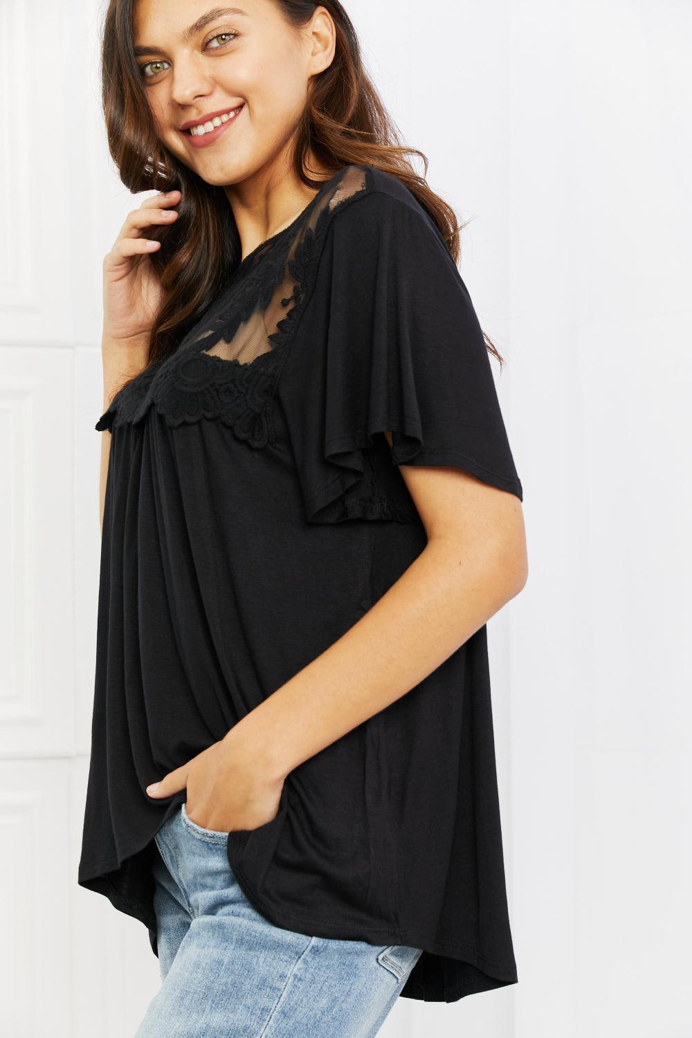 Culture Code Ready To Go Full Size Lace Embroidered Top in Black - Glamorous Boutique USA L.L.C.