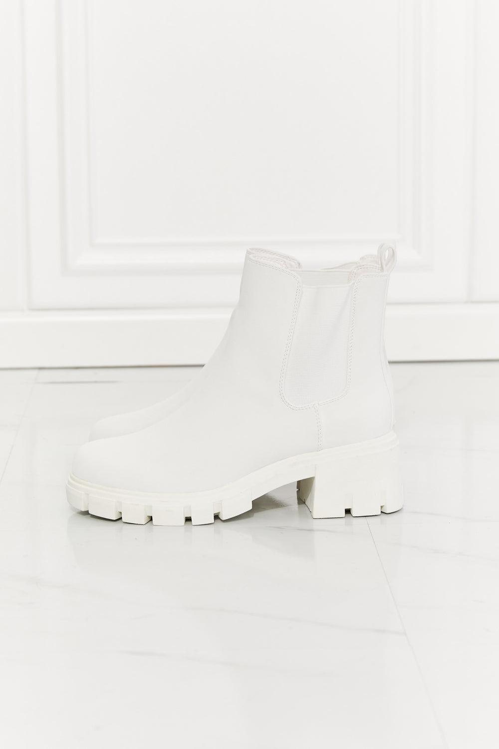 MMShoes Work For It Matte Lug Sole Chelsea Boots in White - Glamorous Boutique USA L.L.C.