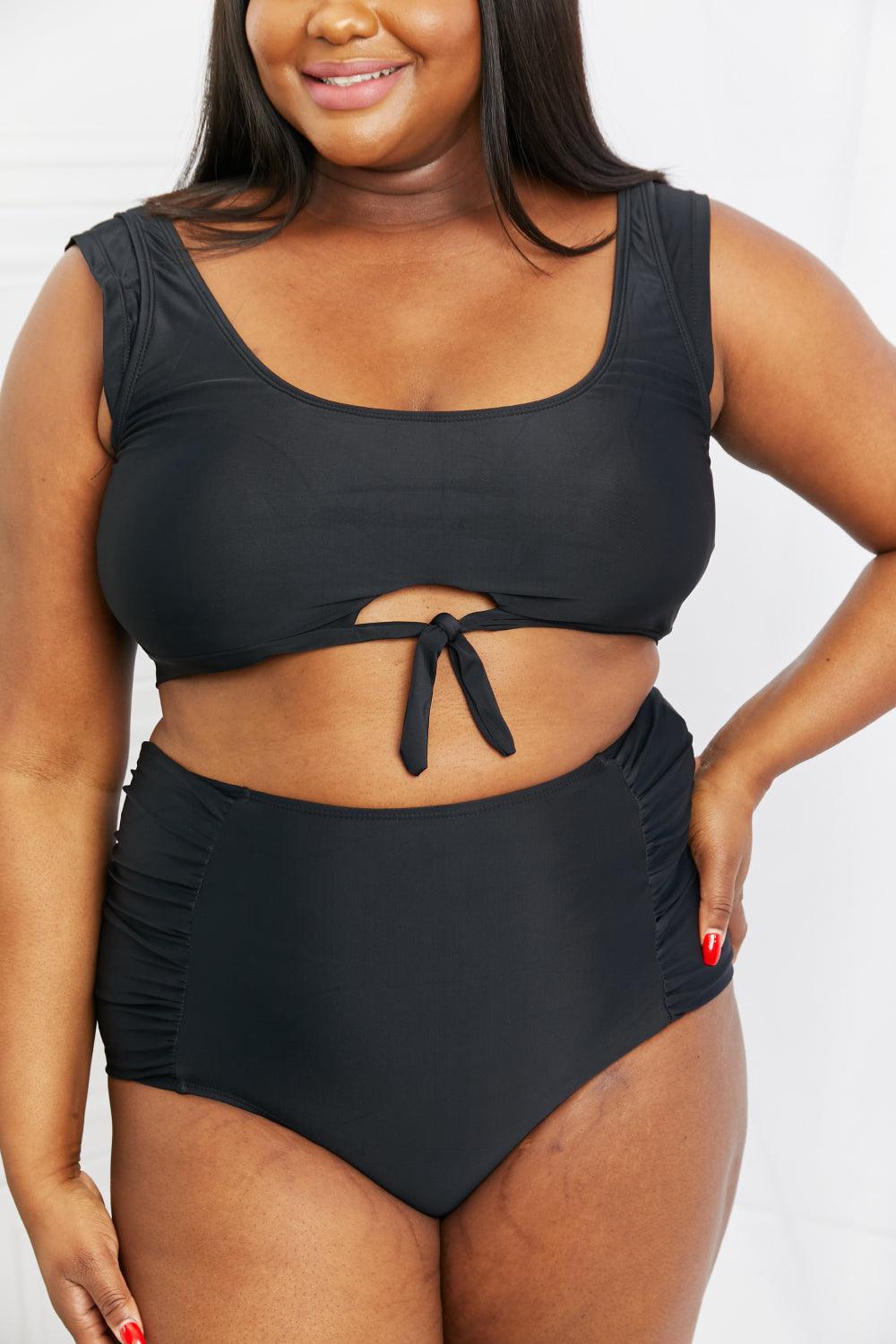 Marina West Swim Sanibel Crop Swim Top and Ruched Bottoms Set in Black - Glamorous Boutique USA L.L.C.