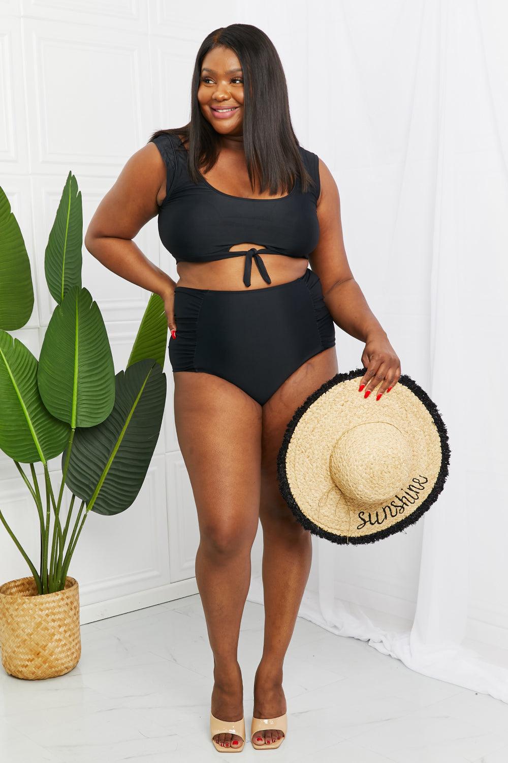 Marina West Swim Sanibel Crop Swim Top and Ruched Bottoms Set in Black - Glamorous Boutique USA L.L.C.