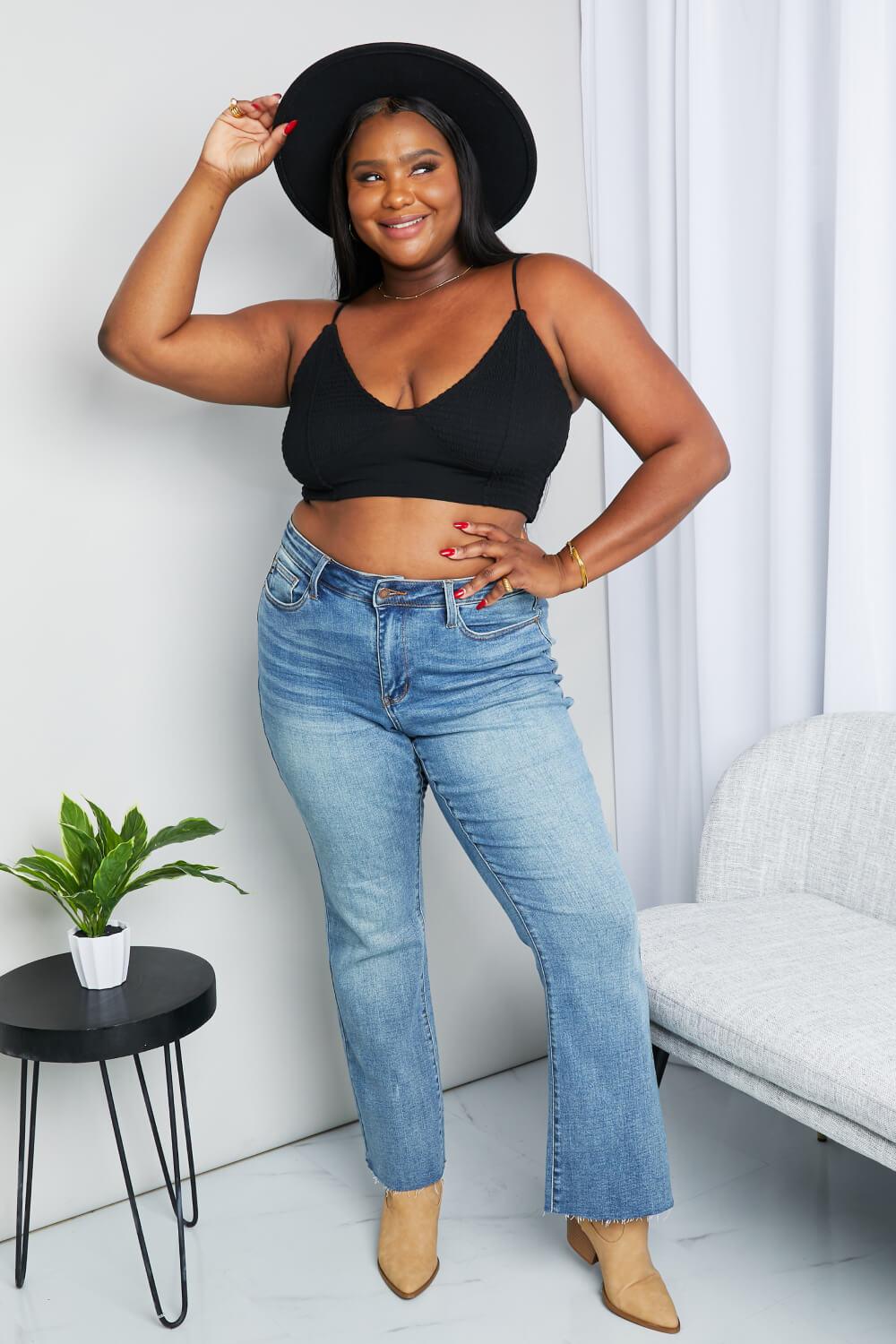 Full Size Textured Spaghetti Strap Bralette in Black - Glamorous Boutique USA L.L.C.