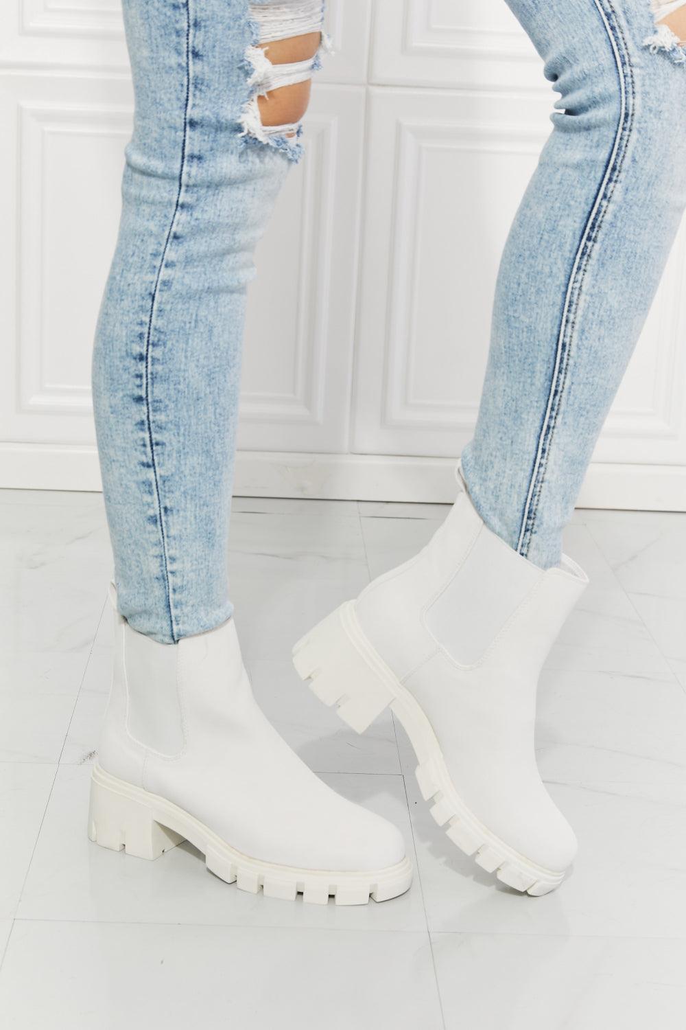 MMShoes Work For It Matte Lug Sole Chelsea Boots in White - Glamorous Boutique USA L.L.C.