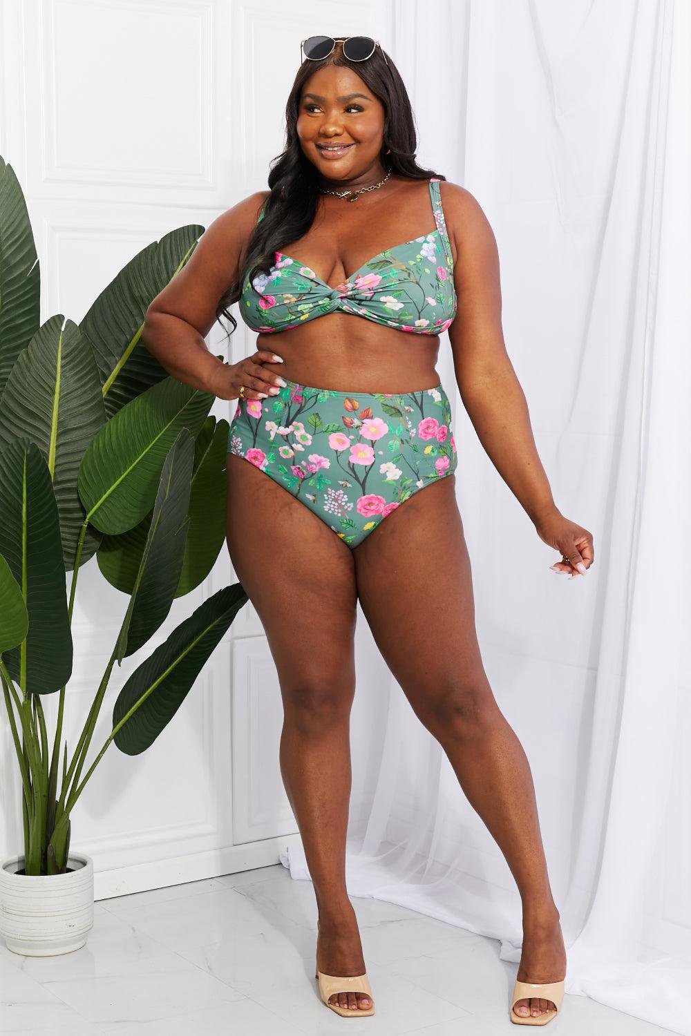 Marina West Swim Take A Dip Twist High-Rise Bikini in Sage - Glamorous Boutique USA L.L.C.