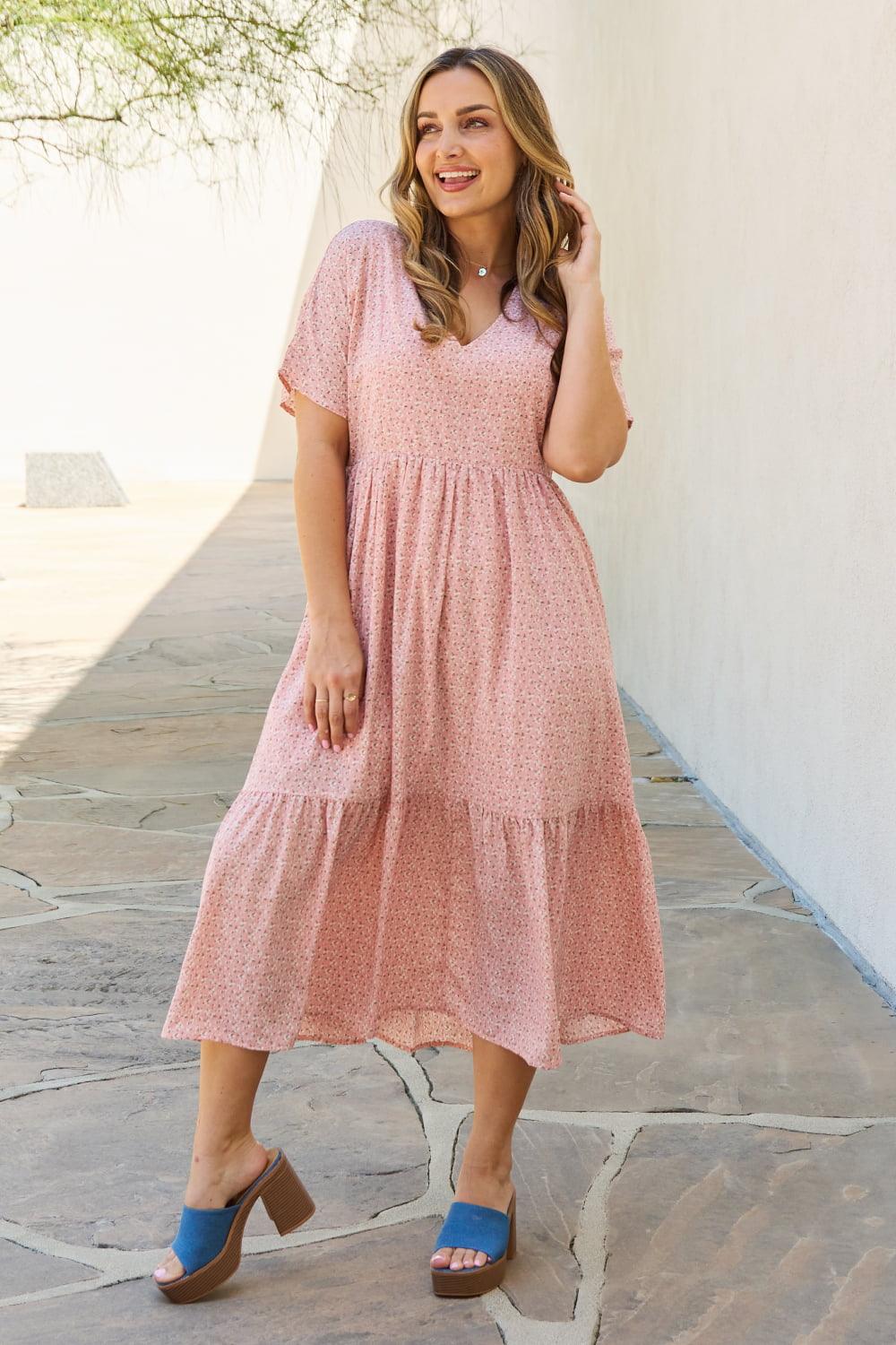 HEYSON Spring Baby Full Size Kimono Sleeve Midi Dress in Peach - Glamorous Boutique USA L.L.C.