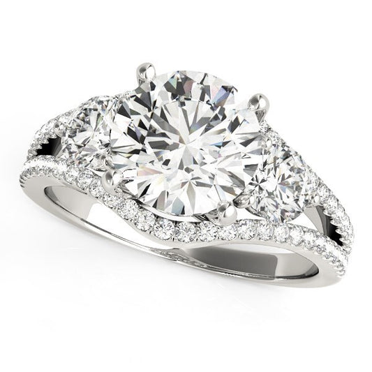 Size: 5 - 14k White Gold 3 Stone Split Pave Shank Diamond Engagement Ring (2 3/4 cttw)