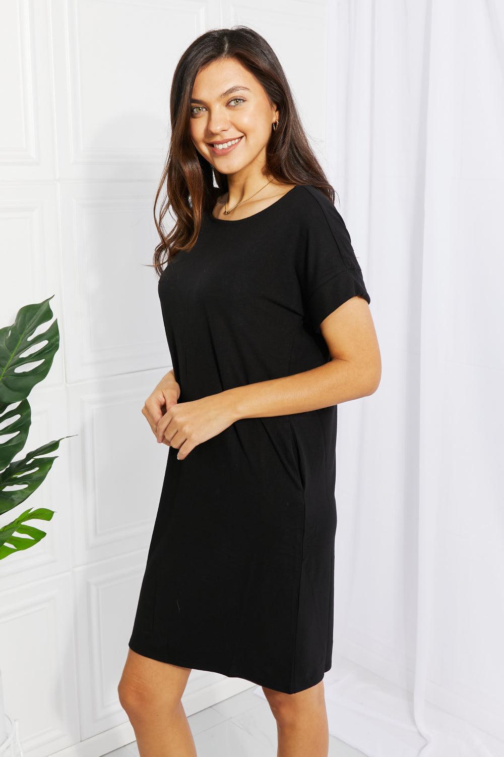 Zenana Chic in the City Full Size Rolled Short Sleeve Dress - Glamorous Boutique USA L.L.C.